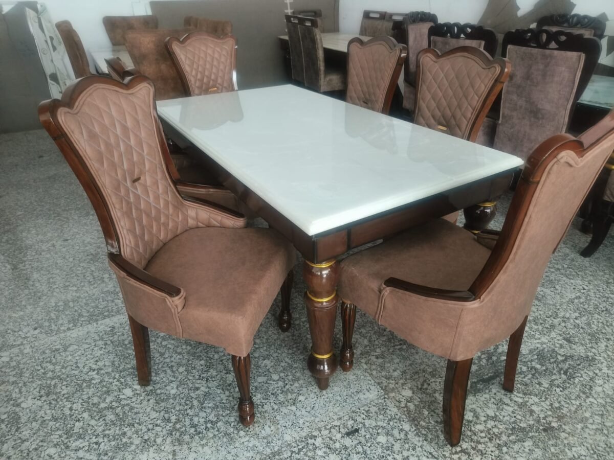 Elegant Classic Dining Table Set with Marble Top (6-Piece)